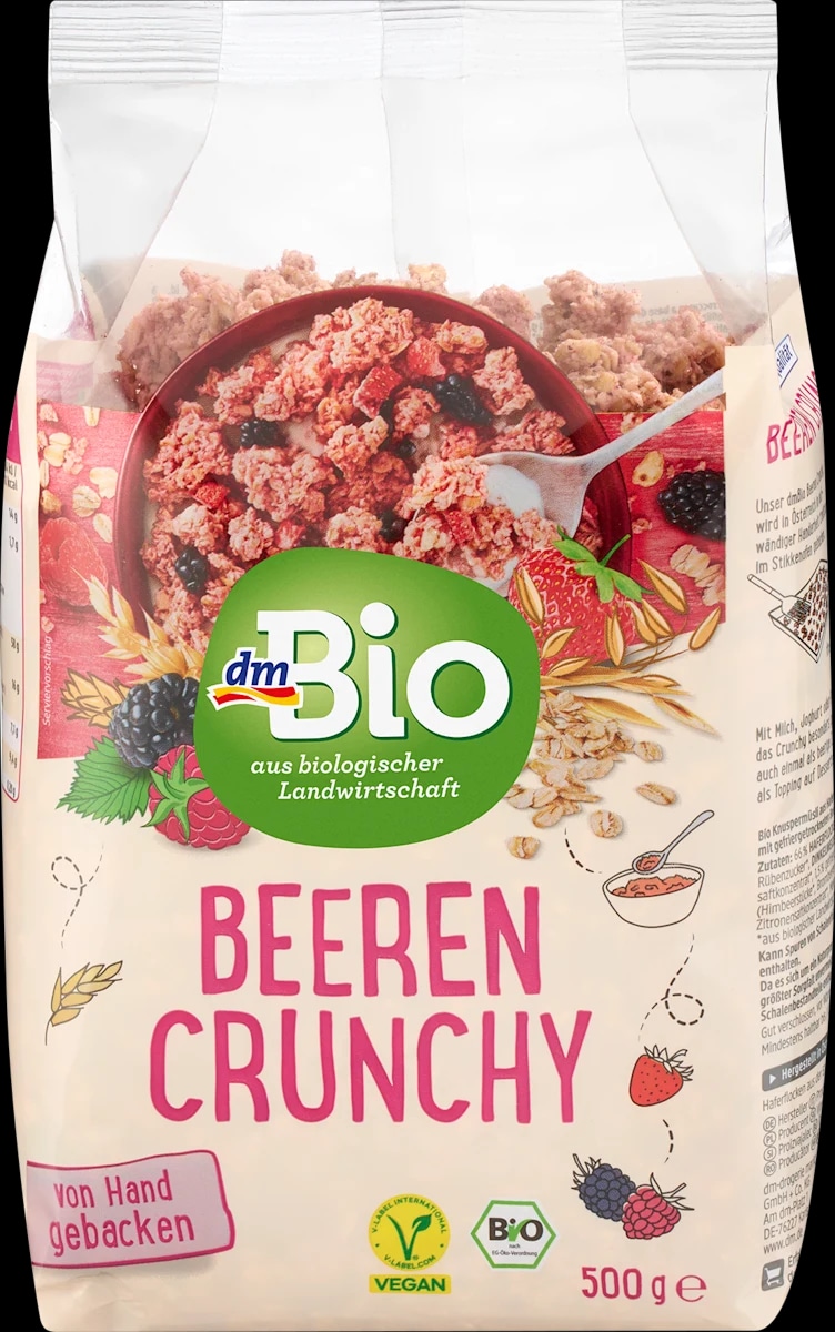 dmBio müsli croccante con frutti di bosco e fiocchi di avena 500 g - Offerta nel negozio Dm
