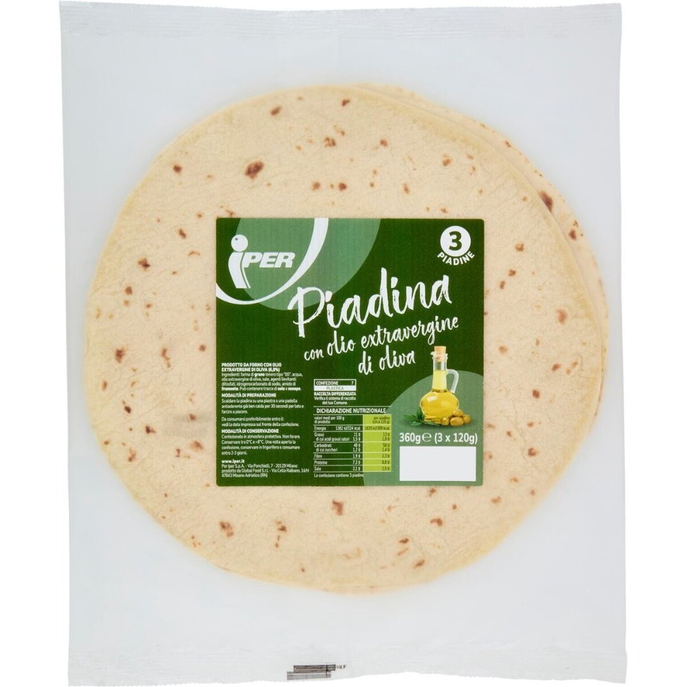 3 Piadine con olio extravergine di oliva 360 g Iper in offerta da Iper La grande i