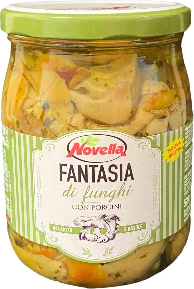 Novella Fantasia di funghi con porcini o pomodorone semi secco in olio di girasole, Olive giganti denocciolate 980 g (funghi/pomodorone), 560 g (olive) - Offerta nel negozio Iper La grande i