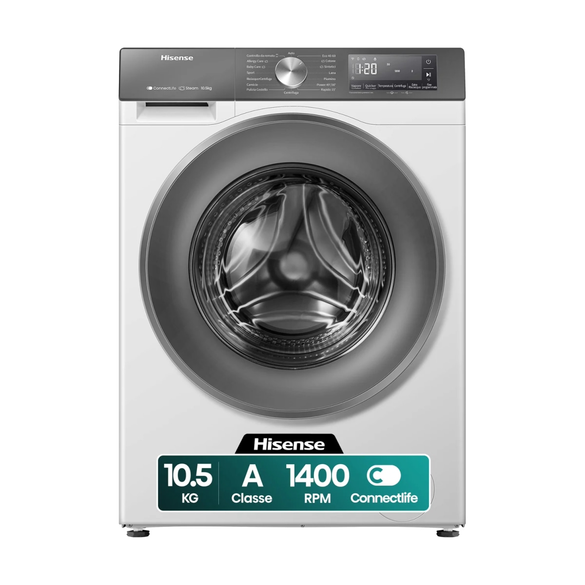 Hisense Lavatrice WF3S1043BW7 10,5 KG, 41 L, 1400 GIRI, 85x60x60 cm in offerta da Unieuro