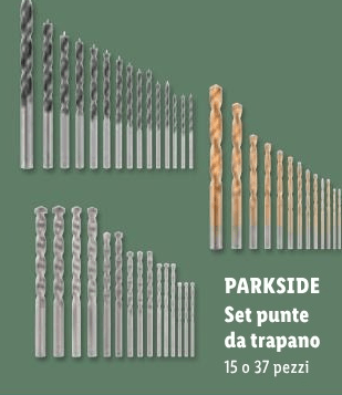 Parkside set punte da trapano 15 o 37 pezzi in offerta da Lidl