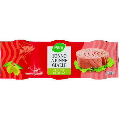 Tonno a Pinne Gialle in Olio d'Oliva Pam 3 x 110 g in offerta da Panorama
