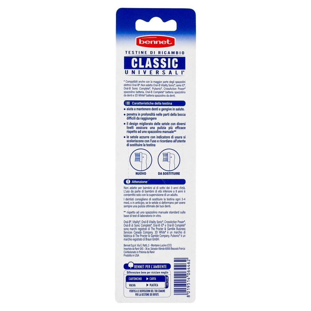 Bennet testine ricambio spazzolino elettrico Perfect Angle Universali 2 pezzi in offerta da Bennet