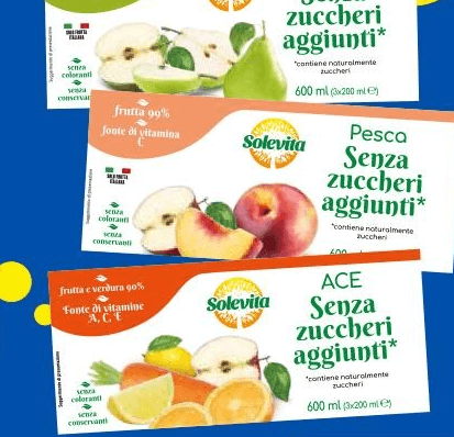 Solevita succo alla pera, pesca o ACE 3x 200 ml in offerta da Lidl