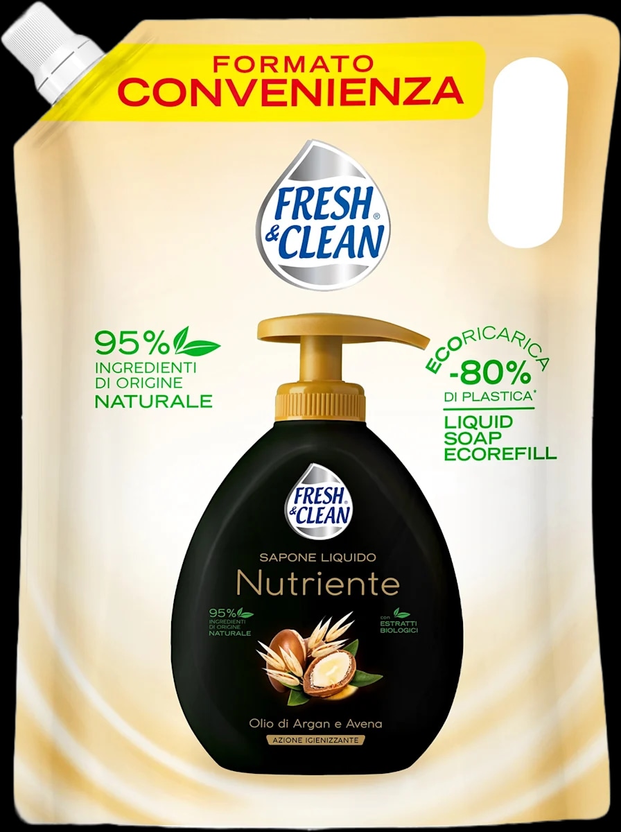 Ecoricarica sapone liquido nutriente olio argan Fresh & Clean 1 L in offerta da Bennet
