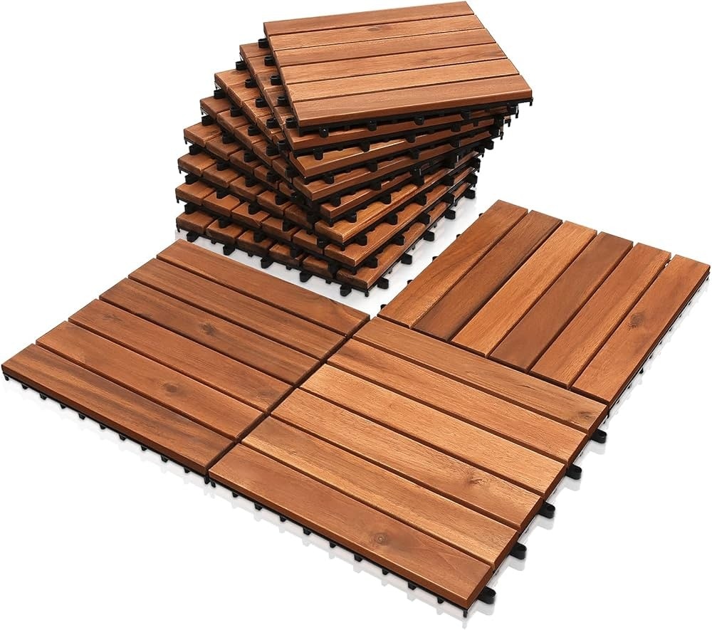 Mattonelle in legno di acacia 6 pezzi - Offerta nel negozio Happy Casa