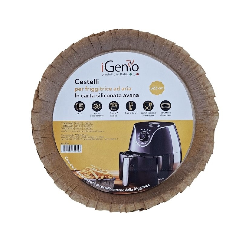 iGenio Kit accessori per friggitrice ad aria 125 15 cestelli 20 cm; 15 cestelli 23 cm; 30 cestelli 9 cm; 1 detergente 500 ml - Offerta nel negozio Comet