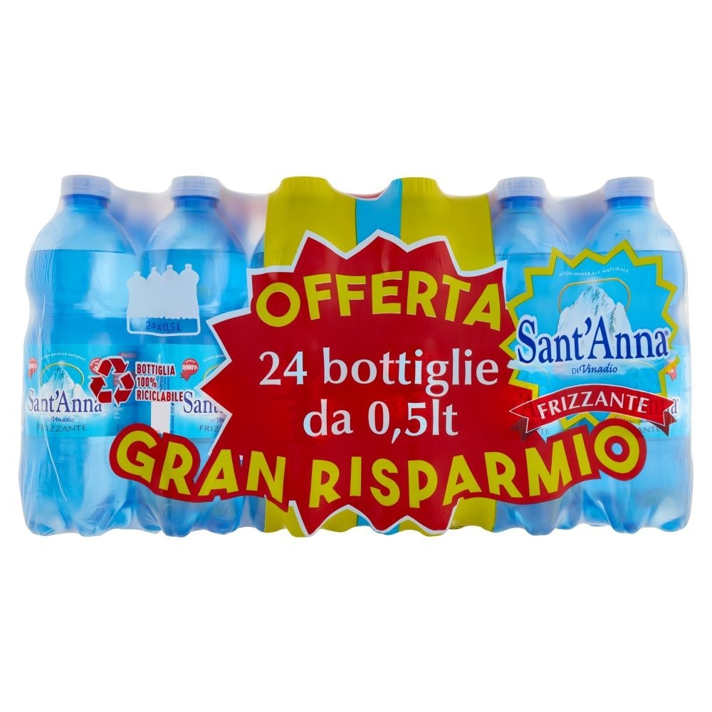 Acqua minerale naturale o frizzante 24 bottiglie da 0,5 l SANT'ANNA in offerta da Iper La grande i