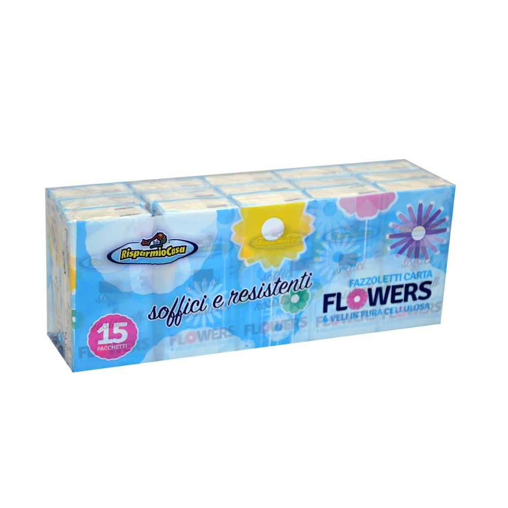 Fazzoletti Flower 4 Veli 15 pezzi RisparmioCasa - Offerta nel negozio Risparmio Casa