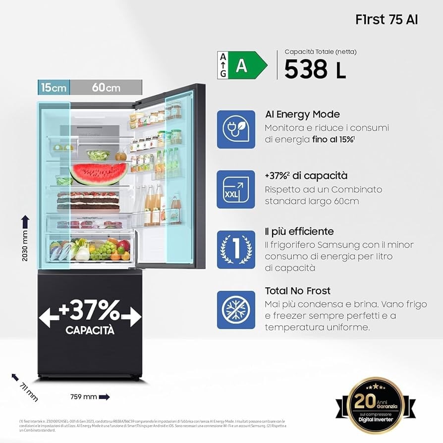 Frigorifero Combinato FIrst 75 AI RB53DG706AB1 538 L Samsung in offerta da Unieuro