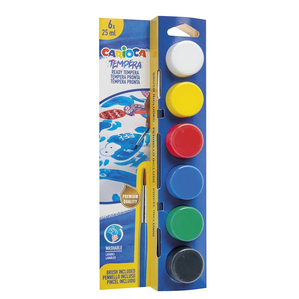 Vasetti tempera con pennellino Carioca 6 vasetti in offerta da MD
