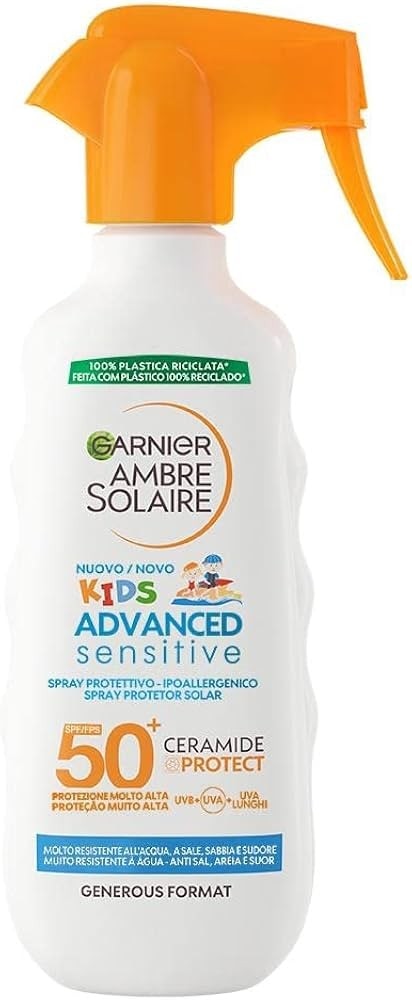 Ambre Solaire Garnier protezione solare Kids Advanced Sensitive SPF 50+ 270 ml in offerta da Carrefour