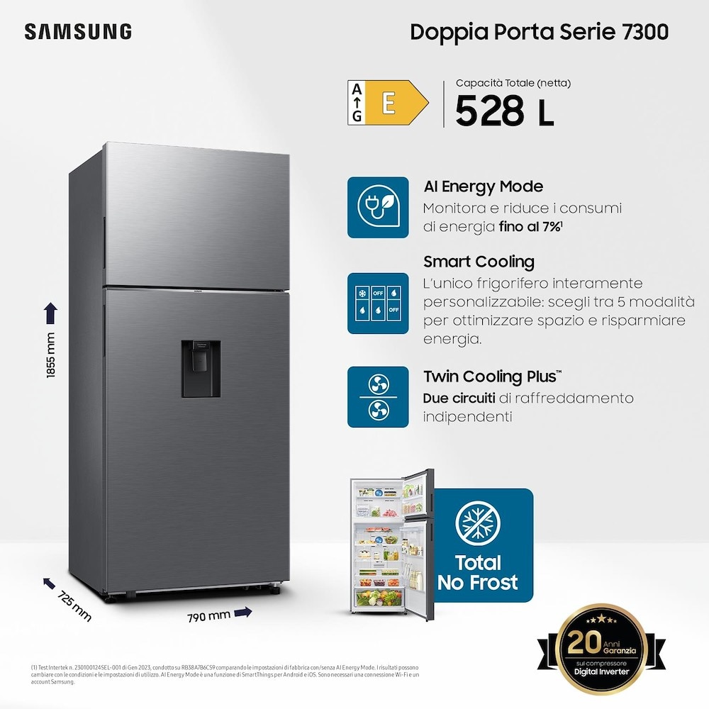 Frigorifero Doppia Porta Serie 7300 RT53DG7B14S9 528 L Samsung in offerta da Unieuro