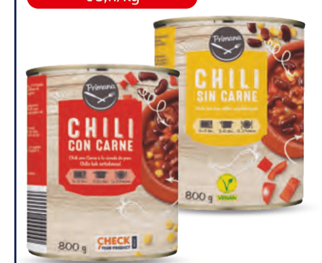 Primana Chili Con/Sin Carne 800 g - Offerta nel negozio ALDI