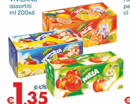 Succhi di frutta Viviland assortiti ml 200x6 in offerta da MD