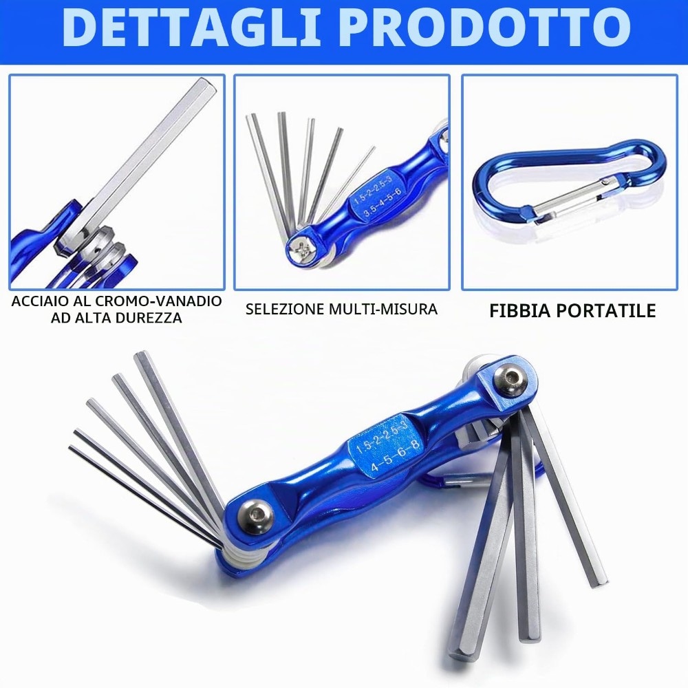Set 8 chiavi brugola pieghevoli 8 pezzi in offerta da Il Gigante