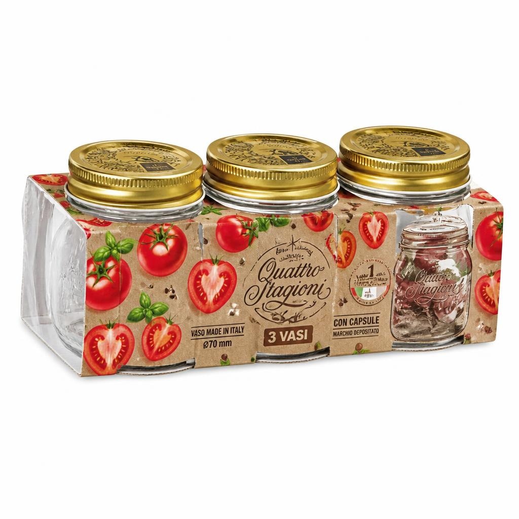 Set 3 vasi pomodoro + 3 capsule 3 vasi 40 cl + 3 capsule 70 mm in offerta da Eurospin