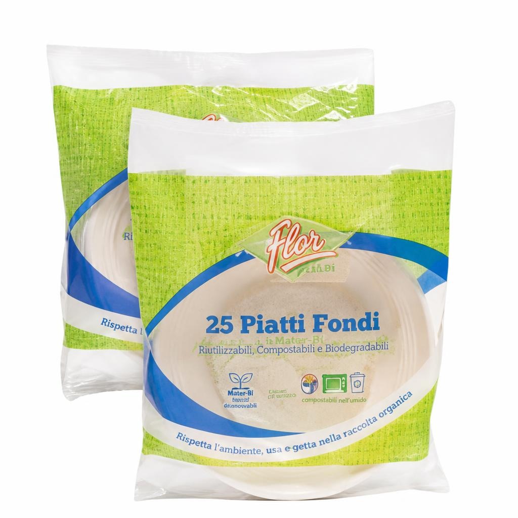 Piatti fondi/piani 25 pezzi Flou Green in offerta da MD