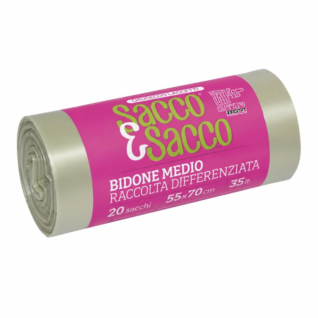 Bidone Medio Raccolta Differenziata 55x70 cm, 20 pezzi Sacco&Sacco in offerta da Happy Casa
