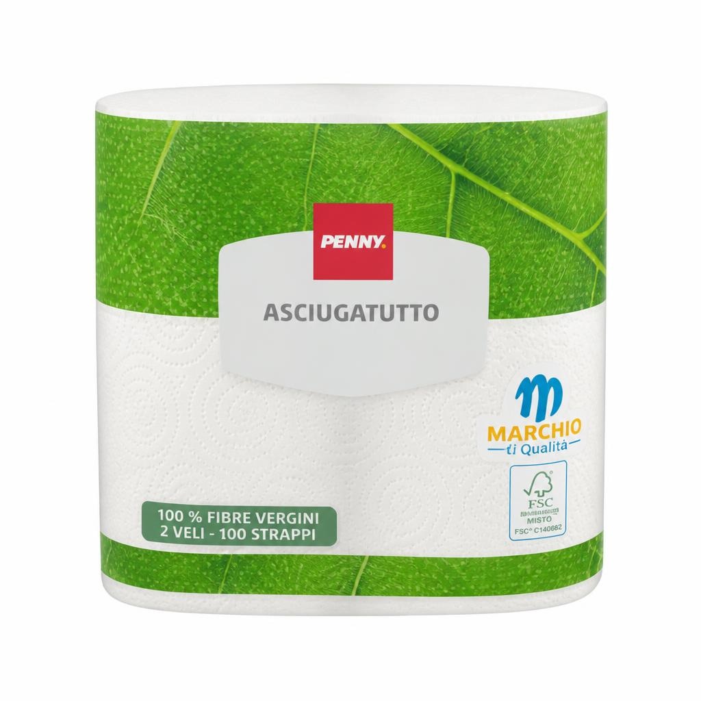 Asciugatutto conf. da 2 rotoli - 2 veli, 100 strappi Penny in offerta da Penny