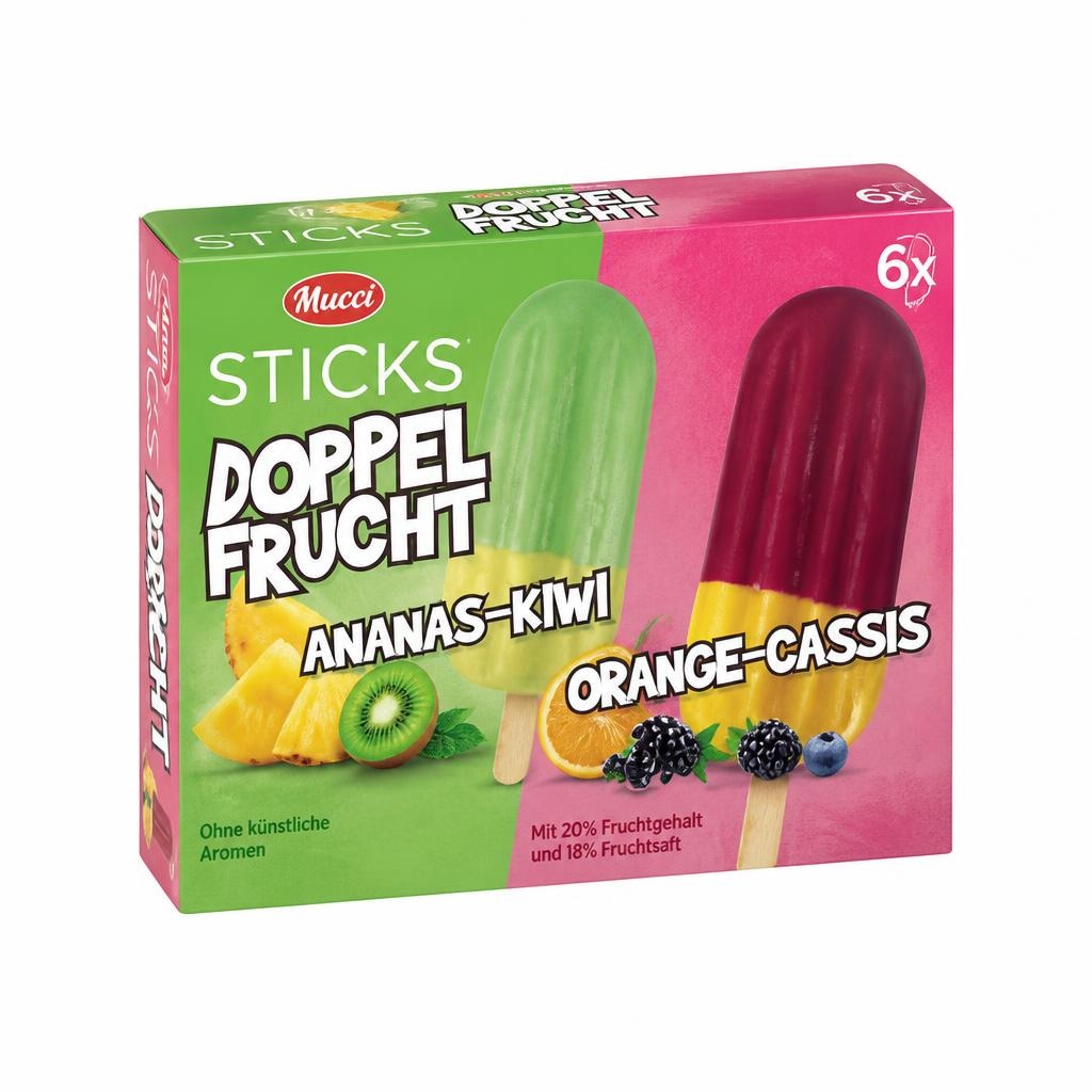 Stecchi alla frutta Double 6 pezzi, 378 g Mucci in offerta da ALDI