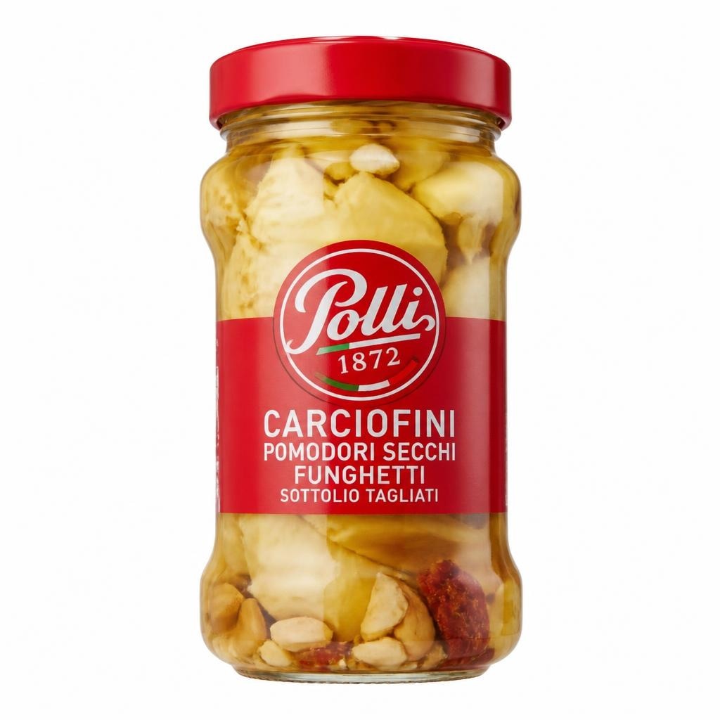 Carciofini, pomodori secchi, funghetti sottolio tagliati Polli 185/190 g in offerta da Panorama