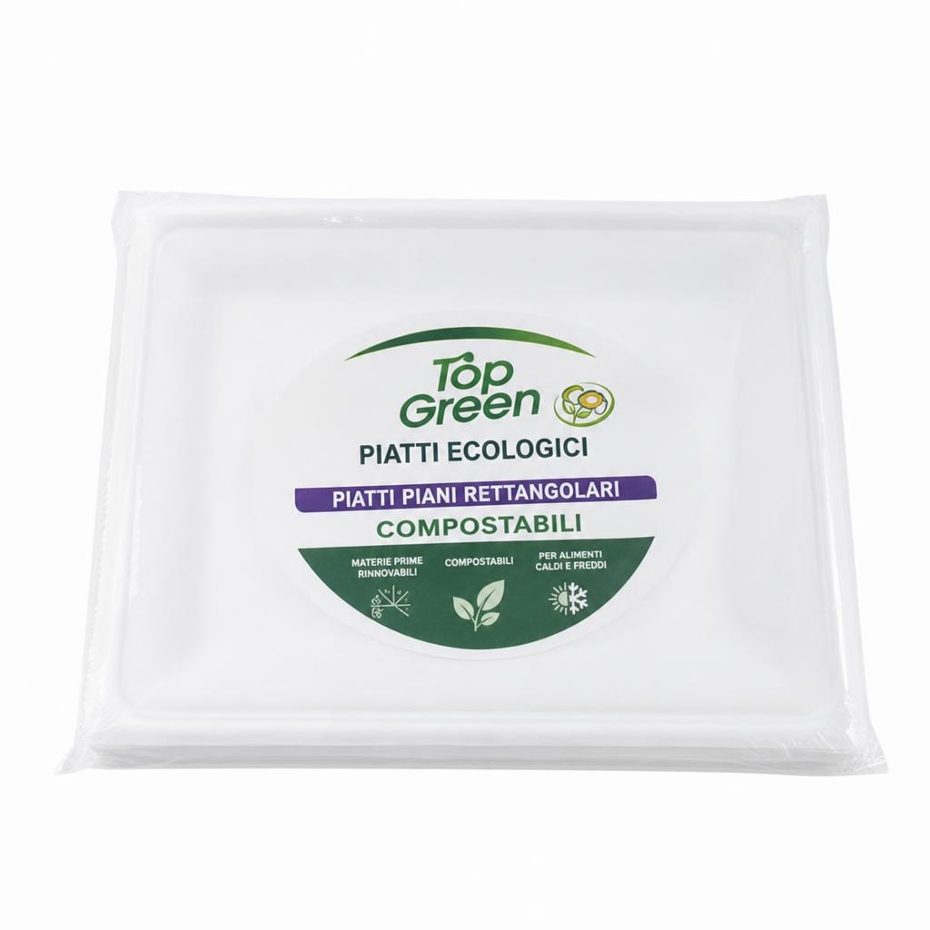 Top Green Piatti Piani Rettangolari Ecologici Compostabili 18 pezzi in offerta da Dpiù