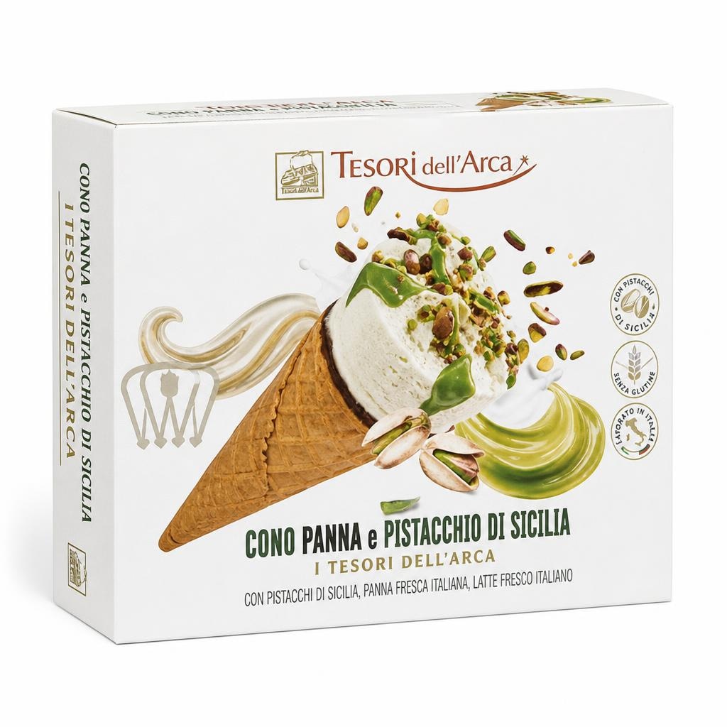 Cono Panna e Pistacchio di Sicilia Tesori dell'Arca 4 pezzi, g 300 in offerta da Panorama