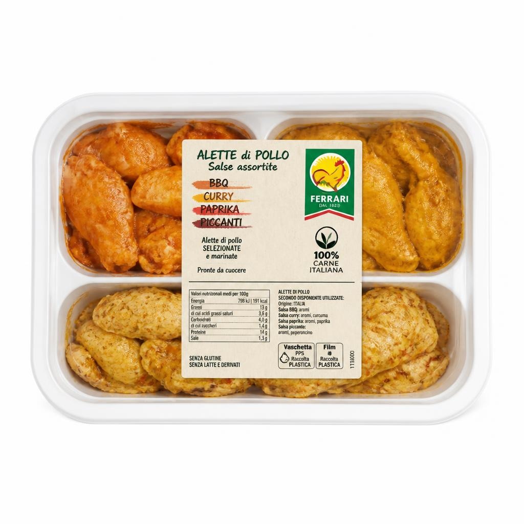 Alette di pollo alla salsa BBQ, al curry, alla paprika o piccanti Ferrari - Offerta nel negozio Iper La grande i