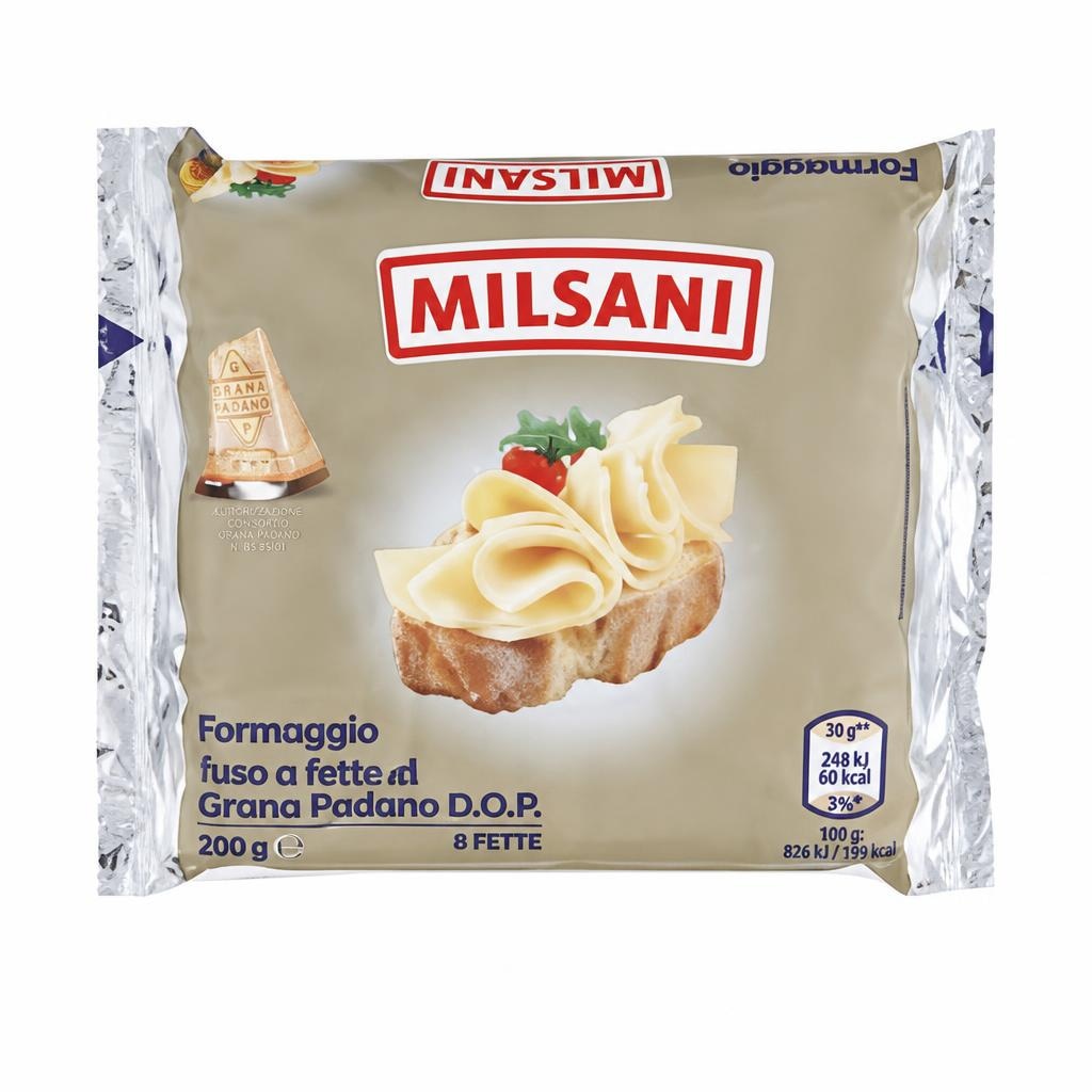 Milsani Formaggio Fuso a Fette con Grana Padano 200 g - Offerta nel negozio ALDI