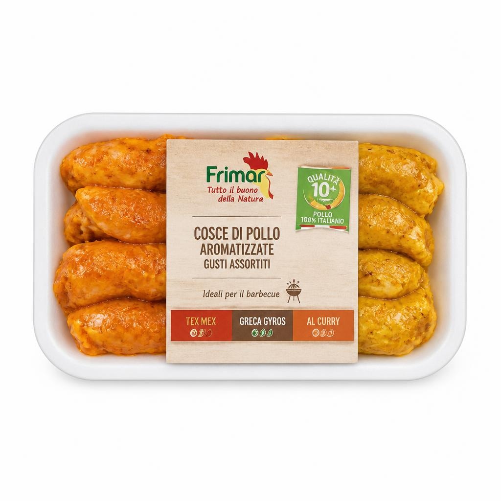 Cosce di pollo aromatizzate gusti assortiti, Tagliata di pollo Greca Gyros o Tex Mex 300 g / 400 g Frimar - Offerta nel negozio Iper La grande i