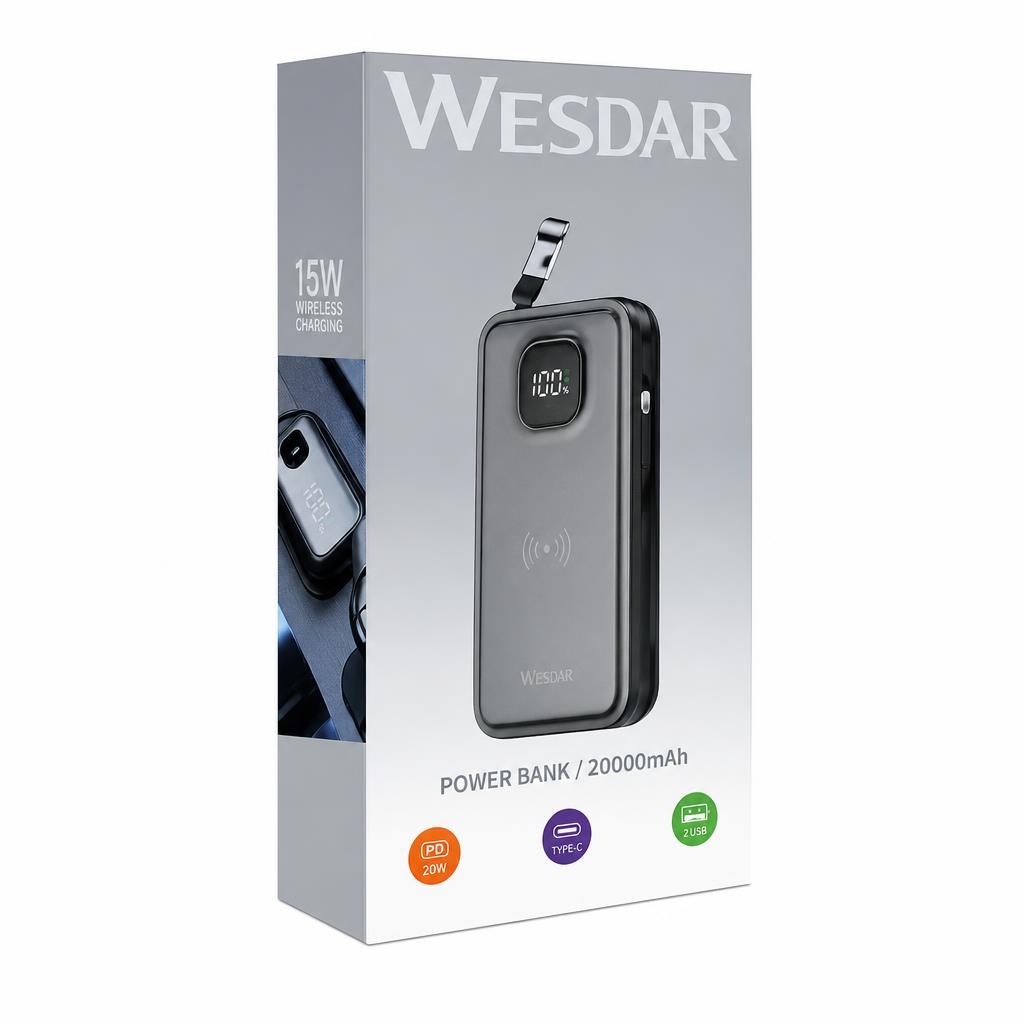 Power Bank Wesdar S1538 Grigio o Nero in offerta da Il Gigante