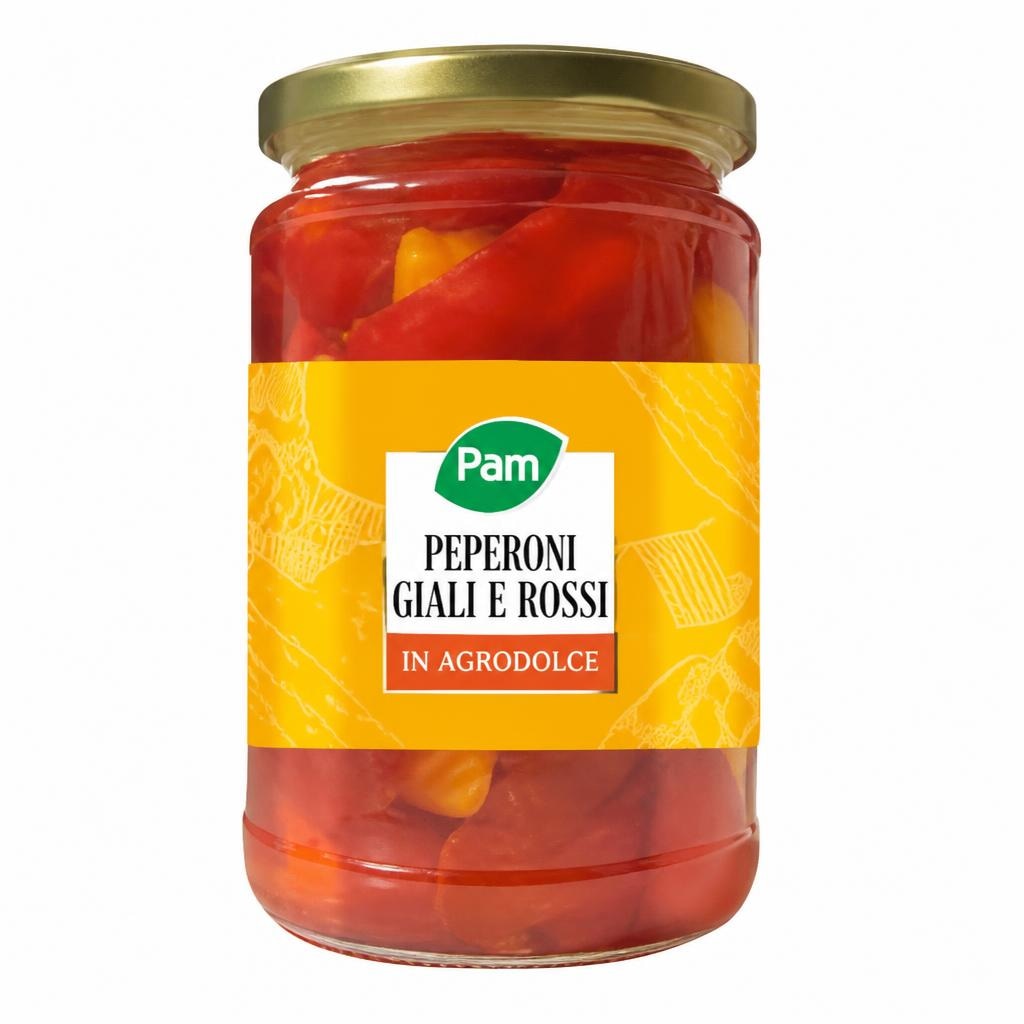 Peperoni gialli e rossi 290 g sgocciolato 180 g Pam in offerta da Panorama