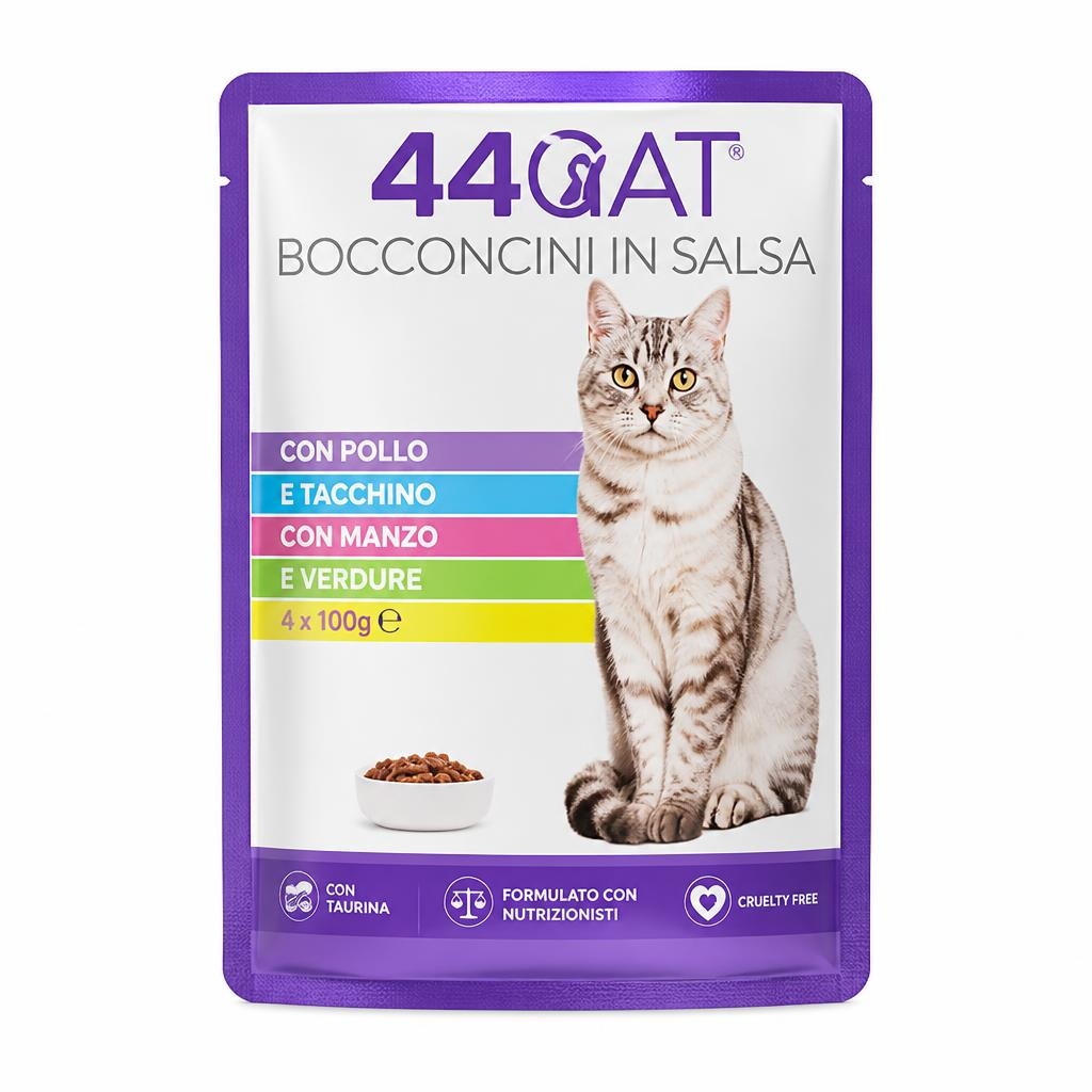 44Cat bocconcini per gatti adulti in salsa 12 x 100 g in offerta da Dpiù