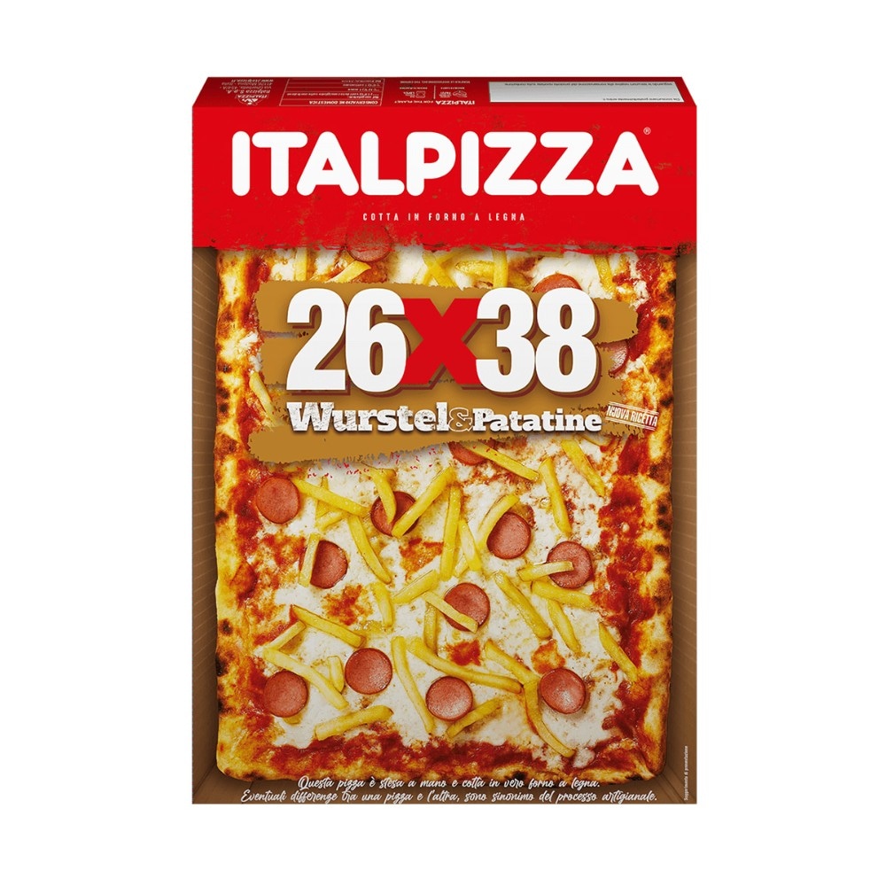 Italpizza pizza wurstel e patatine 26x38 cm 570 g confezione in offerta da Lidl
