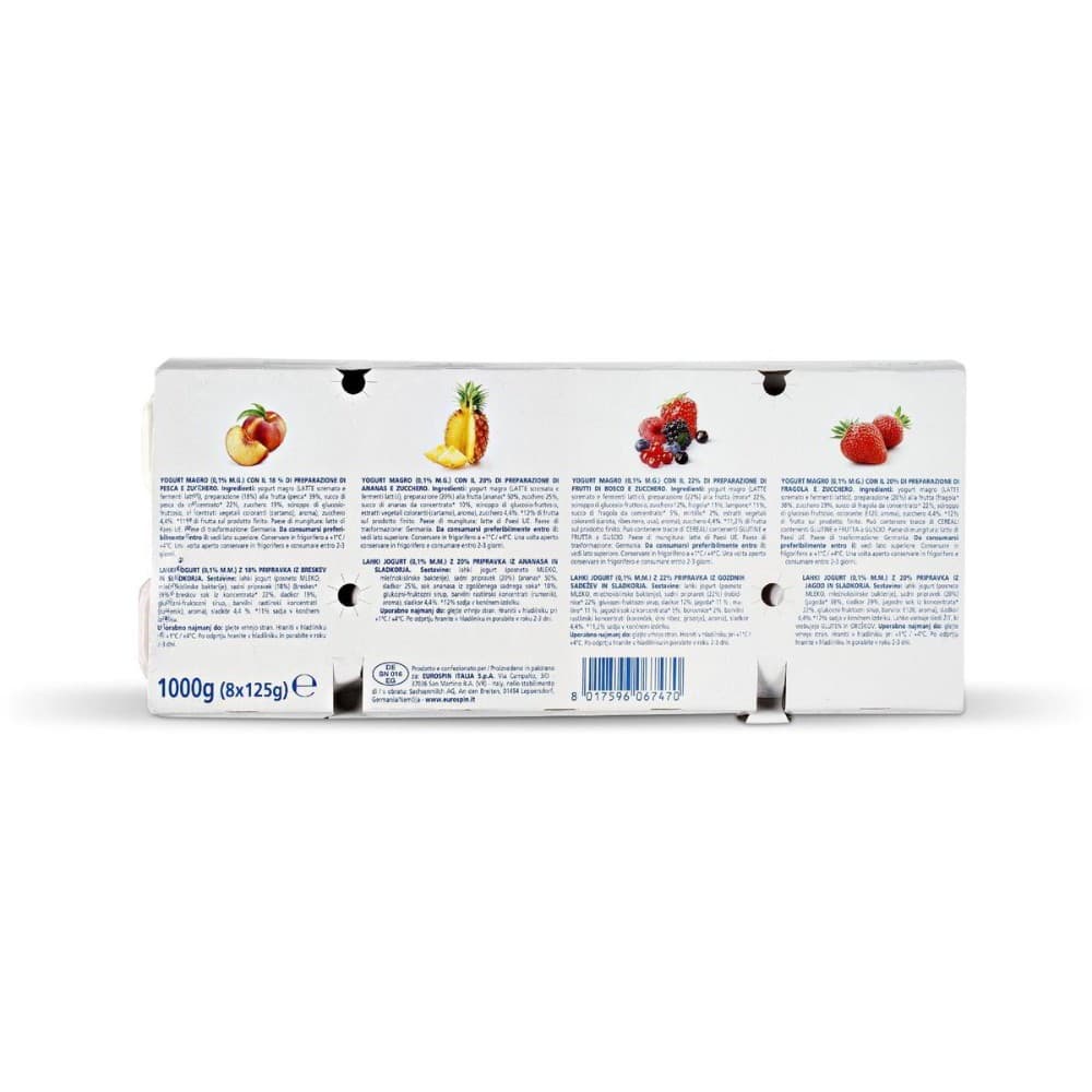 Yogurt magro con pezzi di frutta 0,1% di grassi, 8 x 125 g – Eurospin