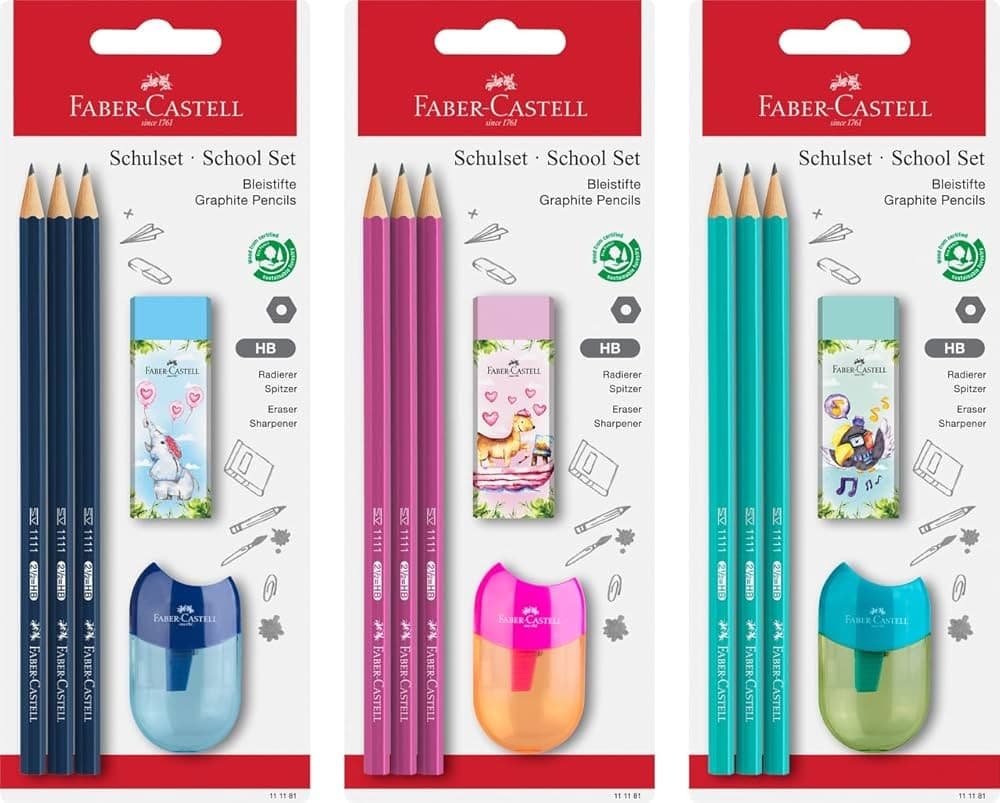 Set matite gomma temperino Faber Castell 3 matite, 1 gomma, 1 temperamatite in offerta da Bennet