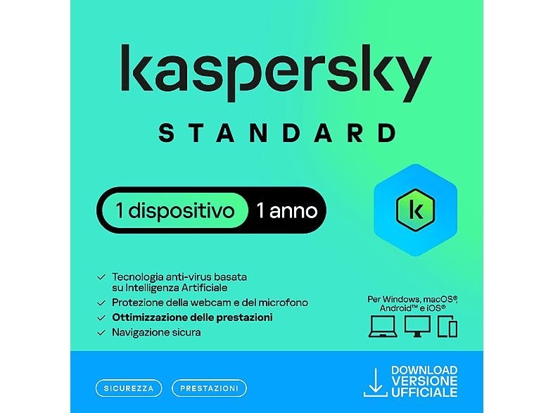 Software PC Standard 1D/1Y Kaspersky in offerta da Euronics