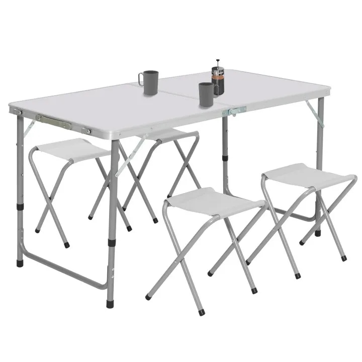 Tavolo da campeggio con 4 sgabelli Tavolo: 120 x 60 cm, altezza: 55/60/70 cm, sgabello: 42 x 31 x 40 cm ciascuno CRIVIT - Offerta nel negozio Lidl