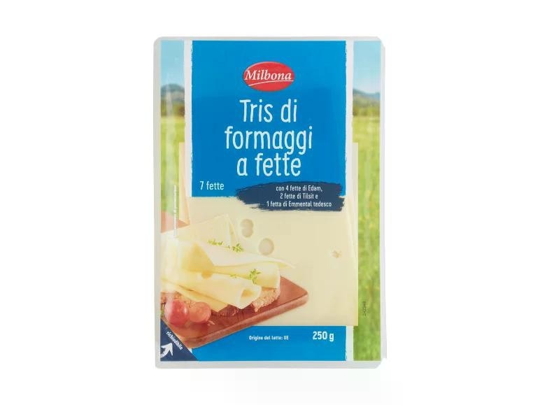 Tris di formaggi a fette 250 g confezione Milbona in offerta da Lidl