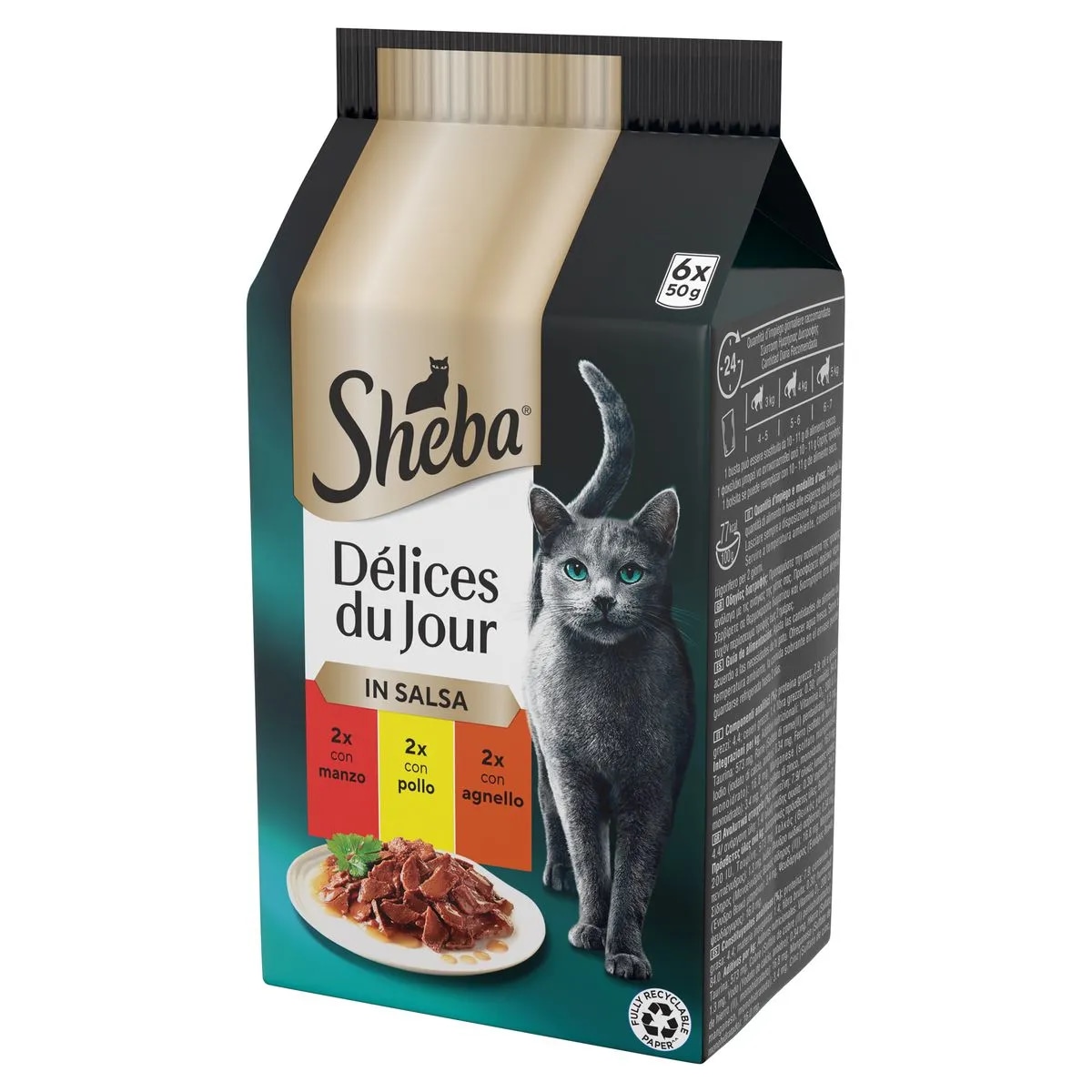 Sheba Délices du Jour Cibo Umido Gatto in Salsa Conf. 6 pz gr 50 cad. 300 g in offerta da Carrefour