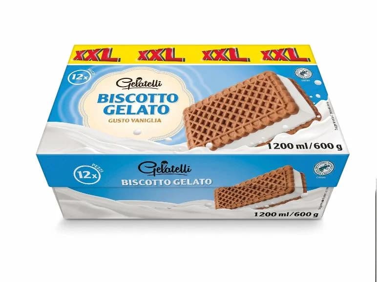 Gelatelli Biscotto gelato alla vaniglia XXL 12x 50 g in offerta da Lidl