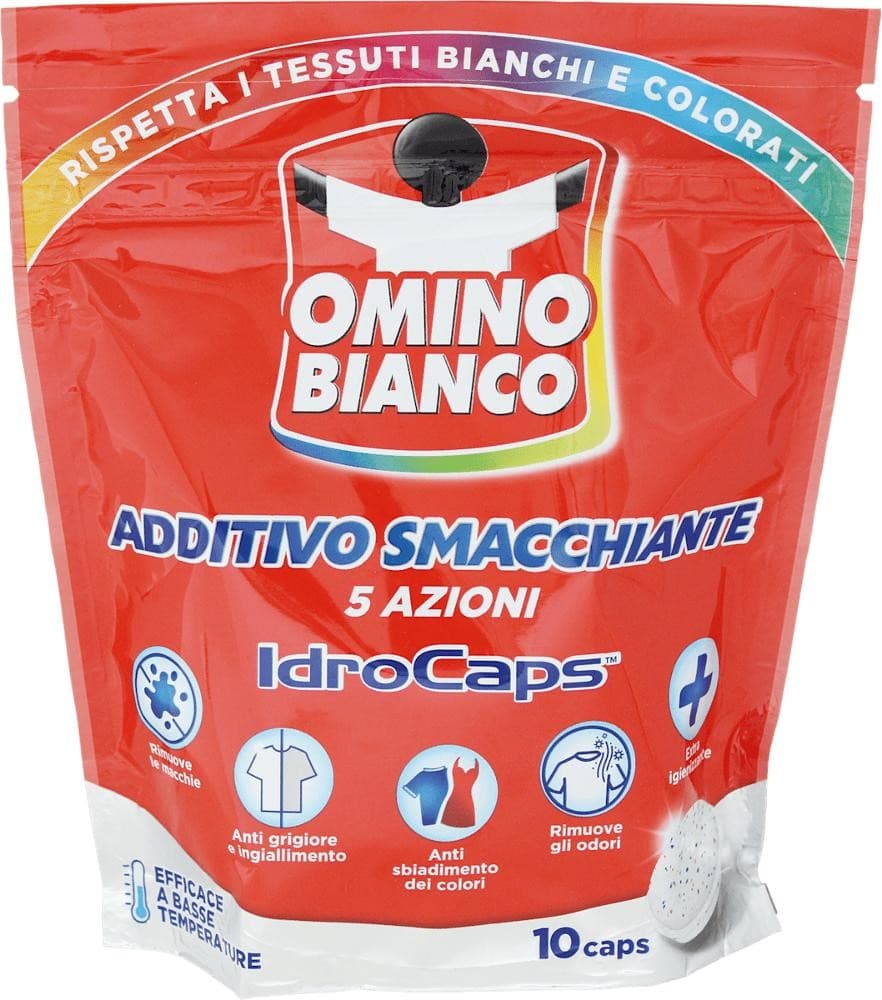Omino Bianco idrocaps e additivi, 10 caps + 500 g + 500 g + 900 ml + 500 ml – Risparmio Casa