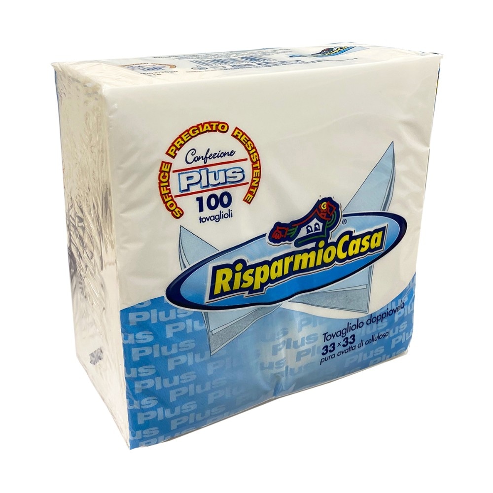 Tovaglioli RisparmioCasa 33x33 cm, 2 veli, 100 pezzi - Offerta nel negozio Risparmio Casa