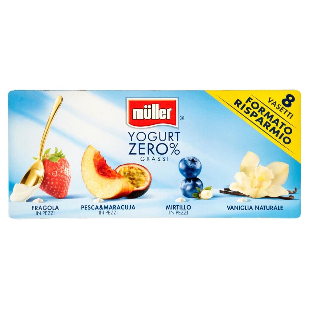 Yogurt Müller Zero% grassi gusti frutta, 8x125 grammi – Esselunga