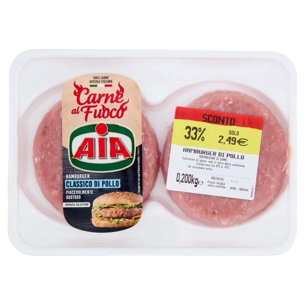 AIA carne al fuoco hamburger classico di pollo 200 g in offerta da Dpiù