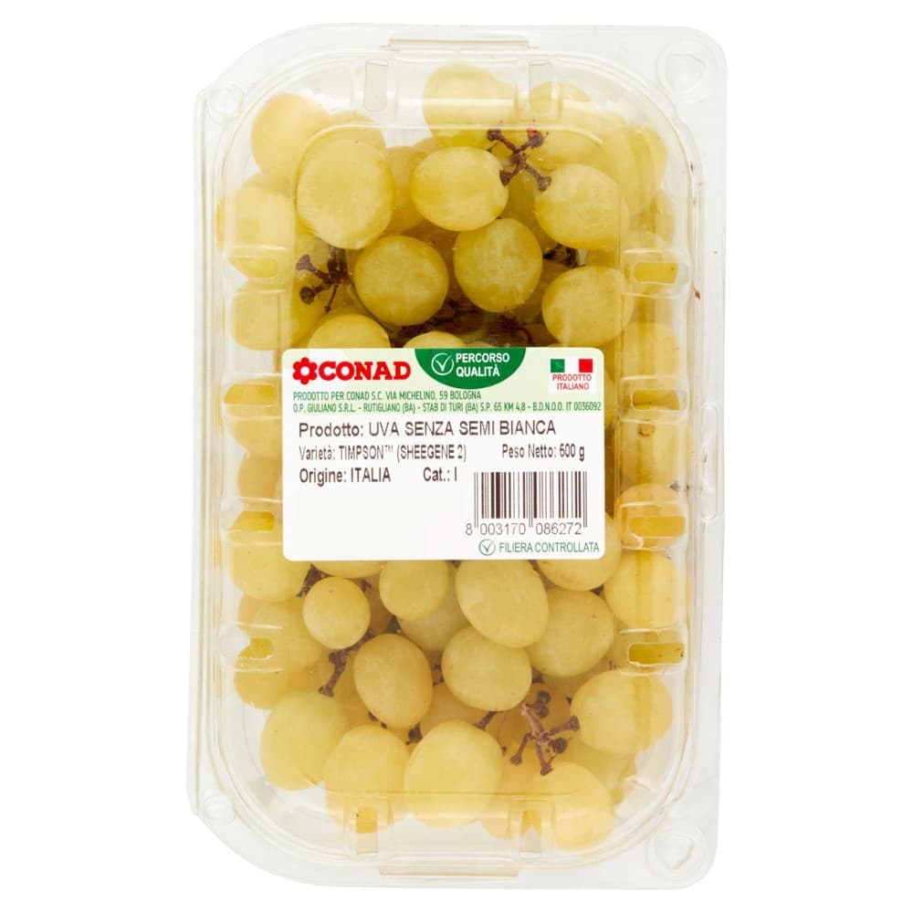 Uva bianca senza semi, 500 g – Conad