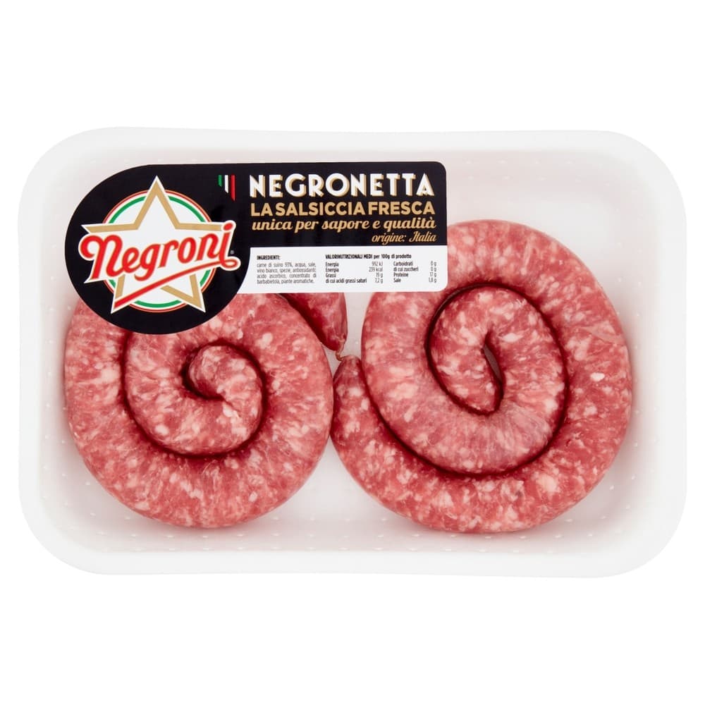 Negronetta salsiccia fresca luganega di suino, 300 g – Carrefour