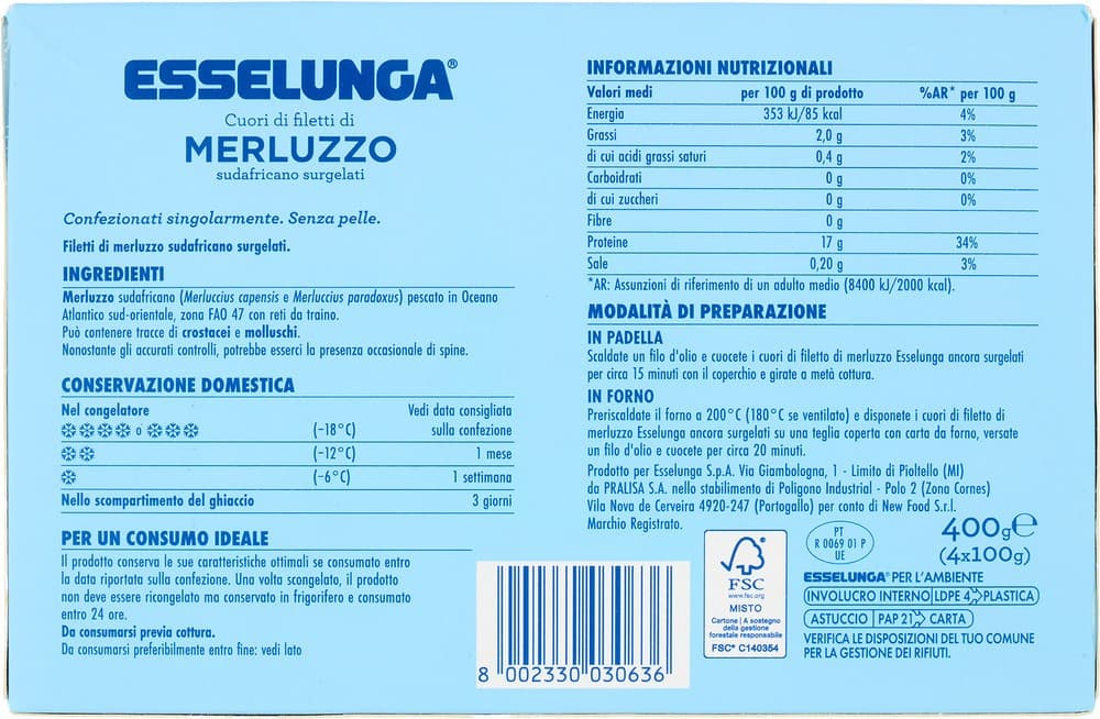 Cuori di filetti di merluzzo Esselunga, 400 g – Esselunga