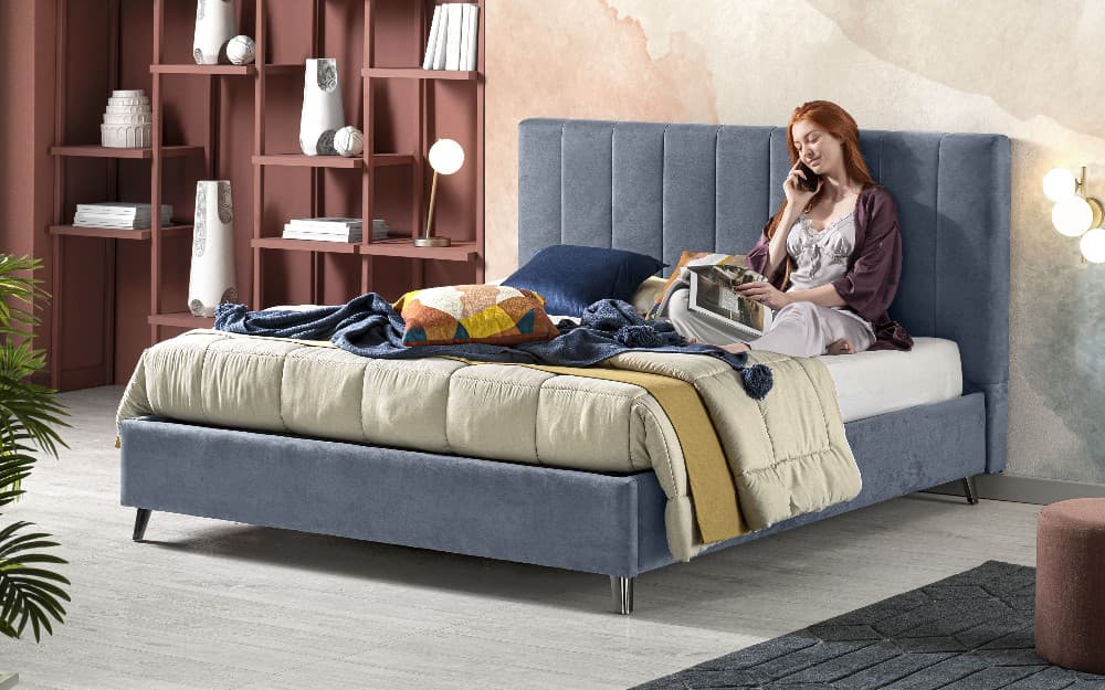 Cloe letto contenitore tessuto blue, 177x208x111h cm – Mondo Convenienza